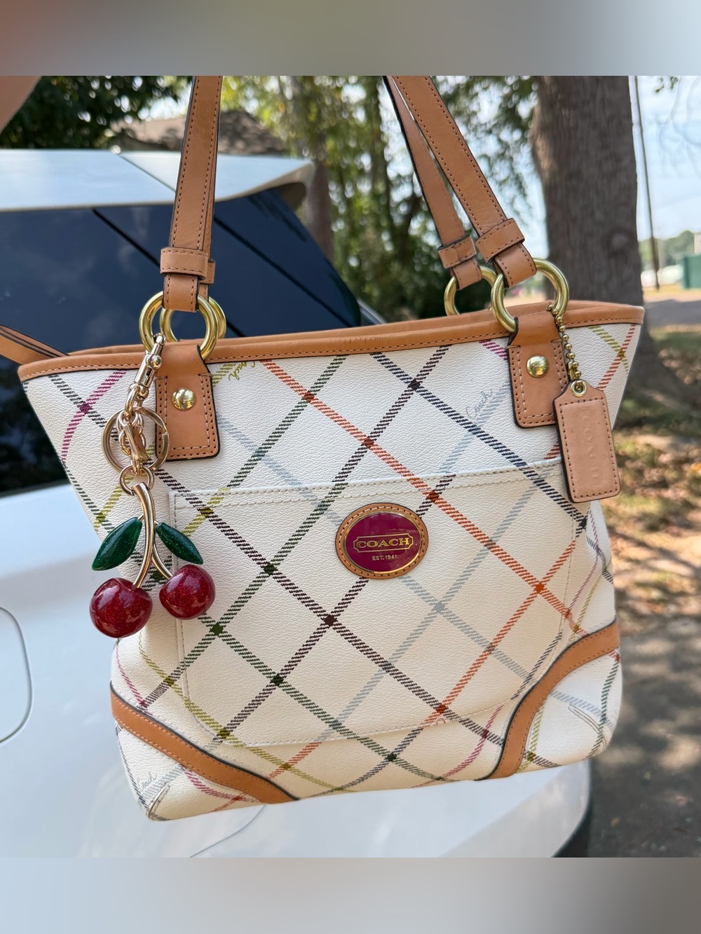 2012 Coach Peyton Tattershall Plaid Tote Bag